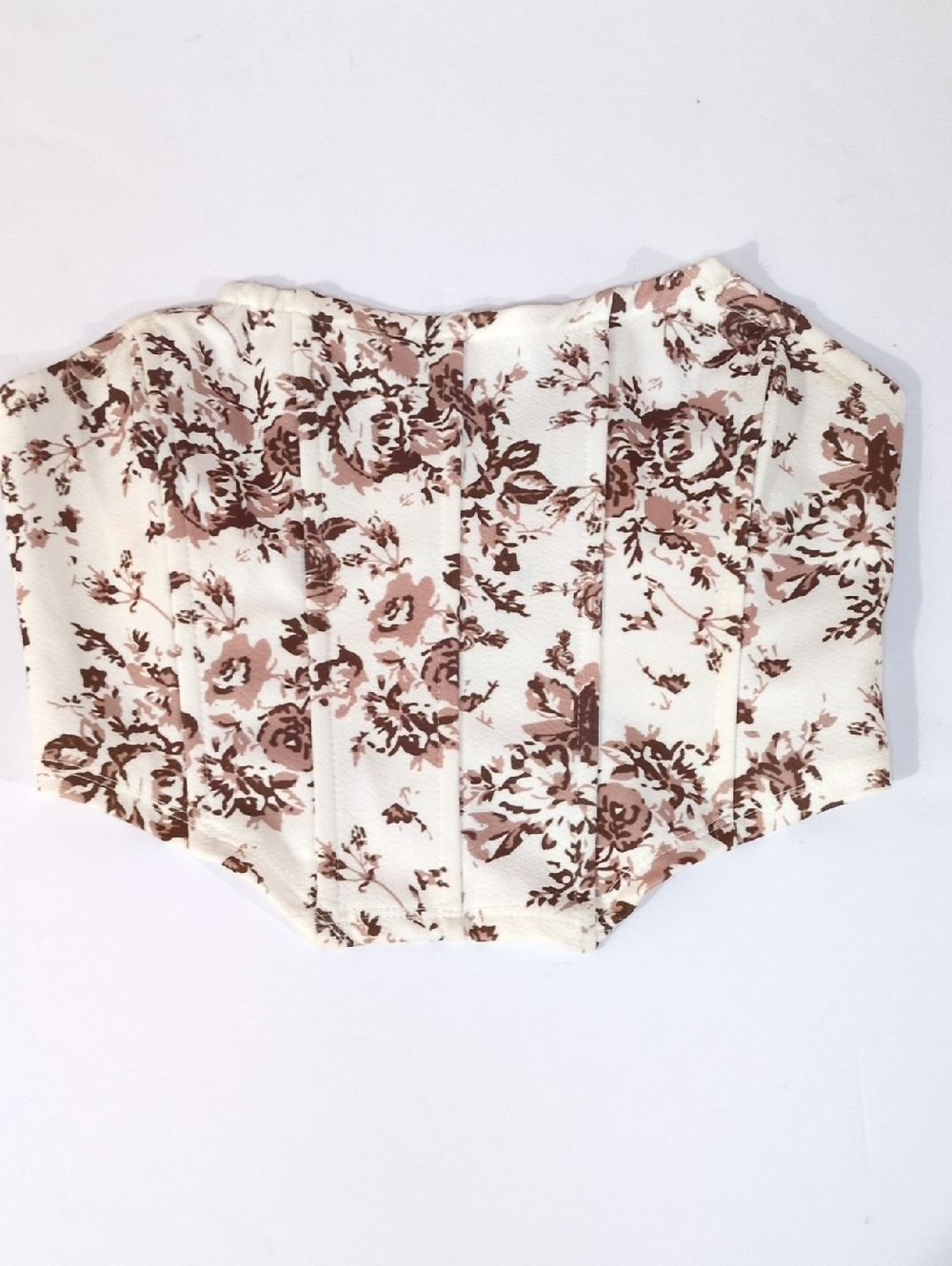 Floral Bustier Corset Top Cream Brown Boho Romantic Cottagecore Boning Festival